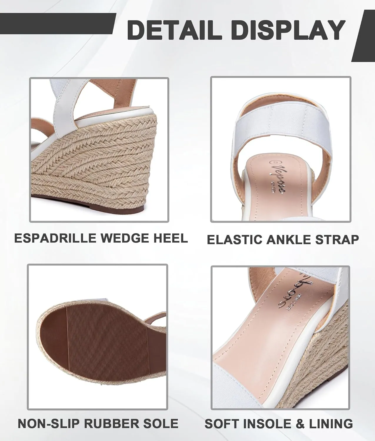 Vepose Women's Wedge Sandals Platform Espadrilles Sandals Elasitc Ankle Strap Open Toe 881 Sandals with 3.5" Inchs High Heel Summer Shoes