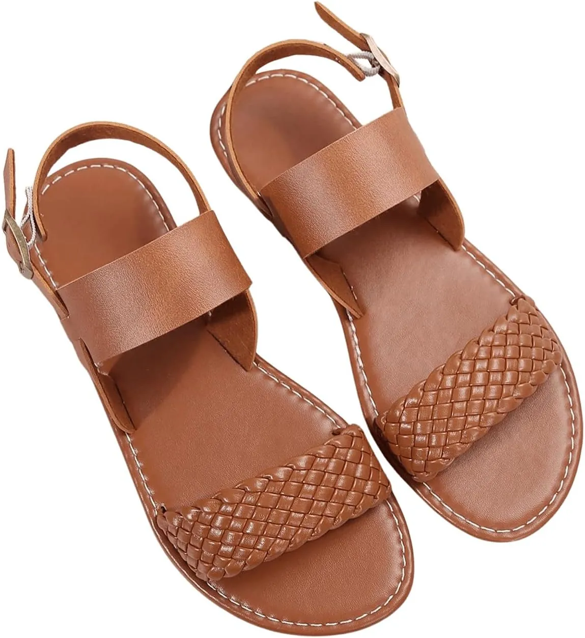 Verdusa Women's Braided Strappy Leather Sandals Open Toe Roman Flat Sandals