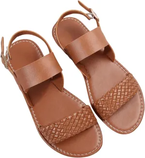 Verdusa Women's Braided Strappy Leather Sandals Open Toe Roman Flat Sandals