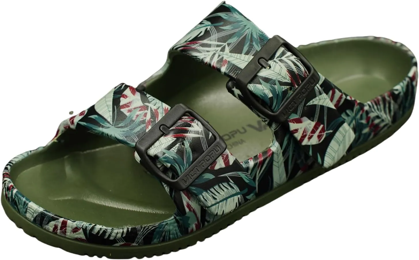 VICT POPU Womens Sandals Adjustable Double Buckle Strap Waterproof EVA Flat Slides