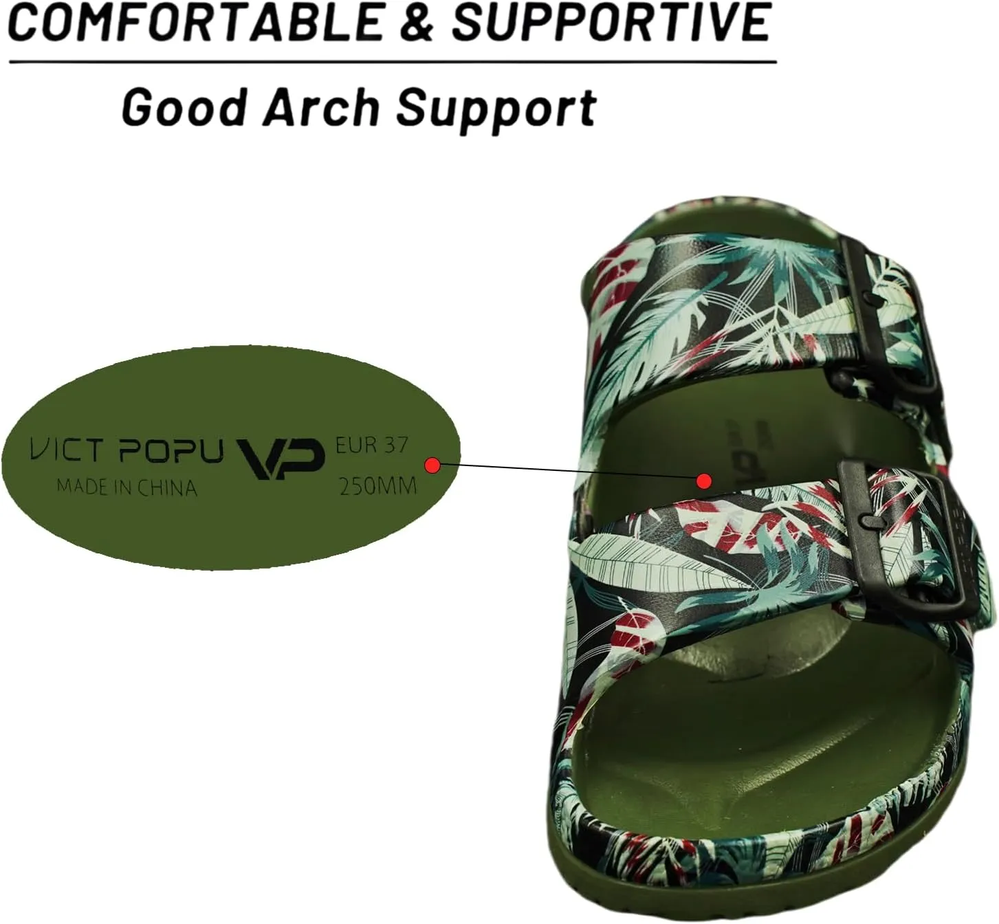 VICT POPU Womens Sandals Adjustable Double Buckle Strap Waterproof EVA Flat Slides