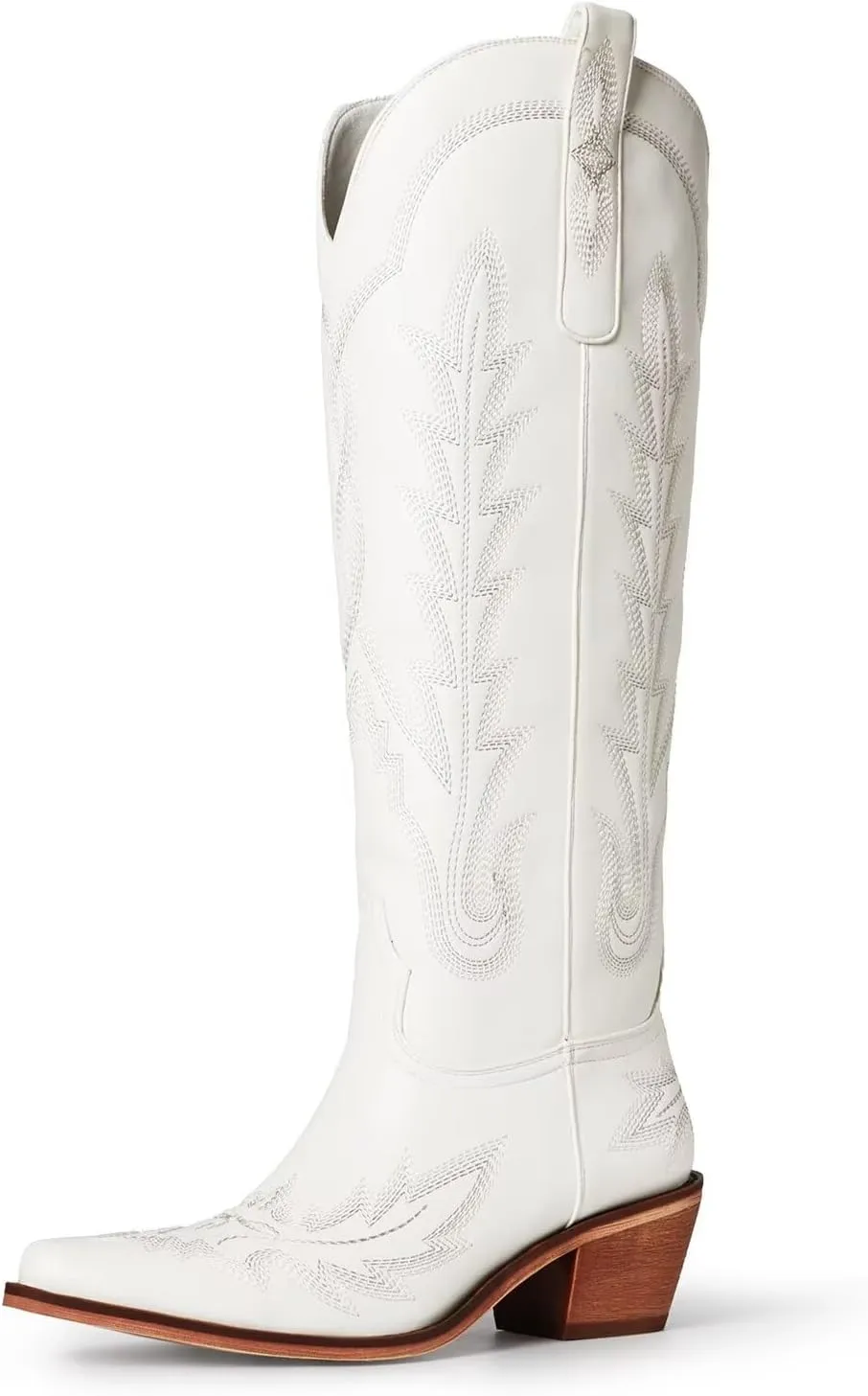 vimitty Fashion Embroidered Western Cowboy Boots for Women Ankle High Western Mid Calf Chunky Heel Pointed Toe Country Boots