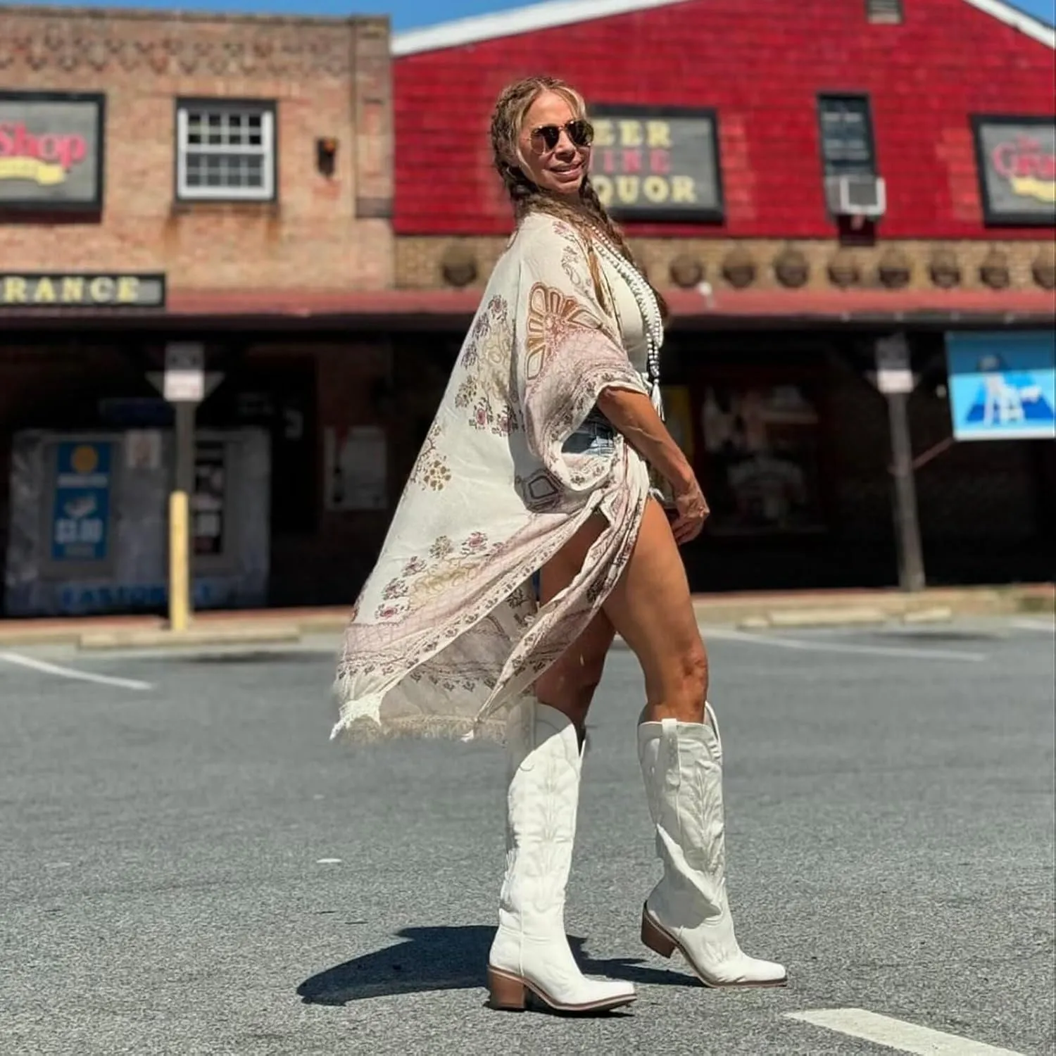 vimitty Fashion Embroidered Western Cowboy Boots for Women Ankle High Western Mid Calf Chunky Heel Pointed Toe Country Boots