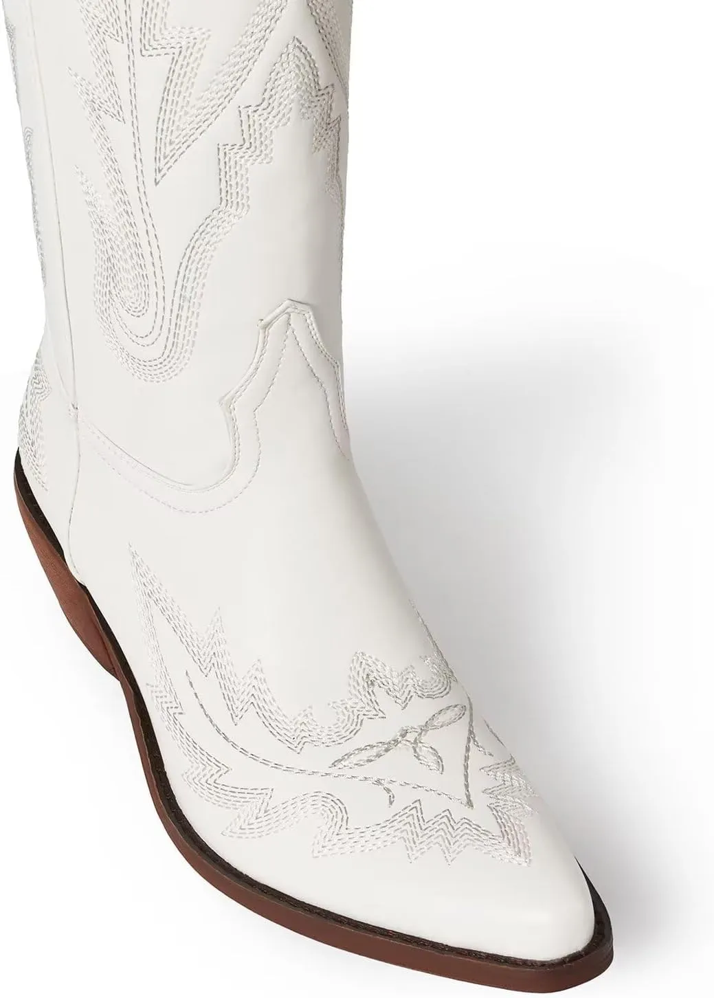 vimitty Fashion Embroidered Western Cowboy Boots for Women Ankle High Western Mid Calf Chunky Heel Pointed Toe Country Boots