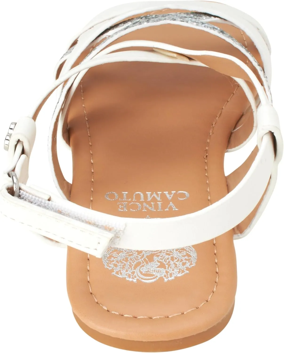 Vince Camuto Girls' Sandals - Open Toe Summer Strappy Flat Dress Shoes with Glitters and Secure Hook and Look Closure