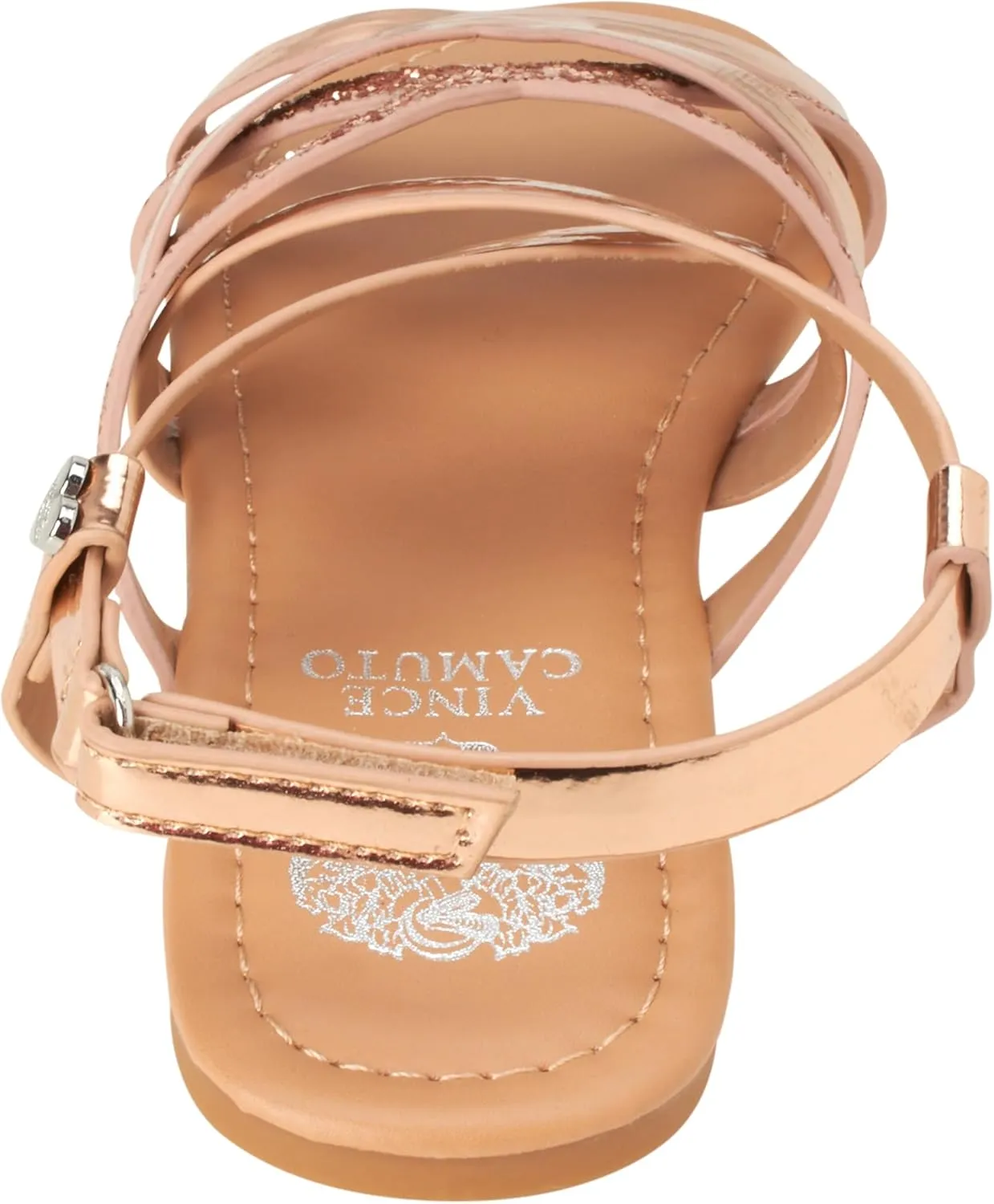 Vince Camuto Girls' Sandals - Open Toe Summer Strappy Flat Dress Shoes with Glitters and Secure Hook and Look Closure