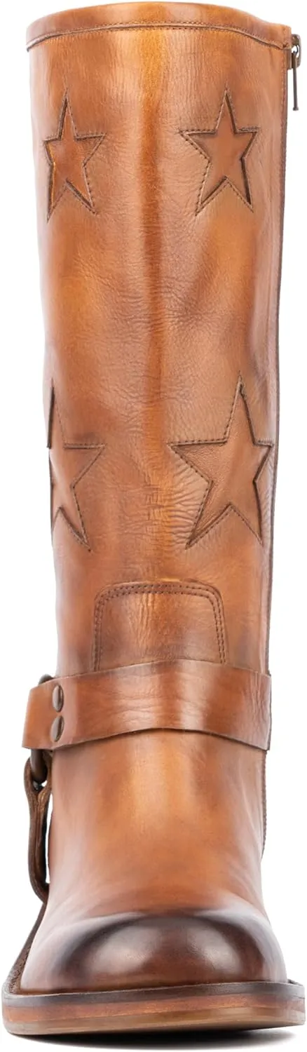 VINTAGE FOUNDRY CO. EST. 2014 Womens Mathilde Tall, Square Toe Boots, Cotton Lining, Block Heels Leather Outsole