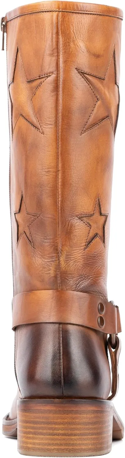 VINTAGE FOUNDRY CO. EST. 2014 Womens Mathilde Tall, Square Toe Boots, Cotton Lining, Block Heels Leather Outsole