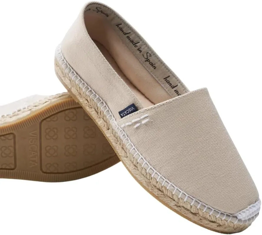 VISCATA Llafranc Canvas Espadrille Flats with Traditional White Stitching Soft Breathable Cotton Canvas and 100% Natural Jute Midsole for All Casual Occasions