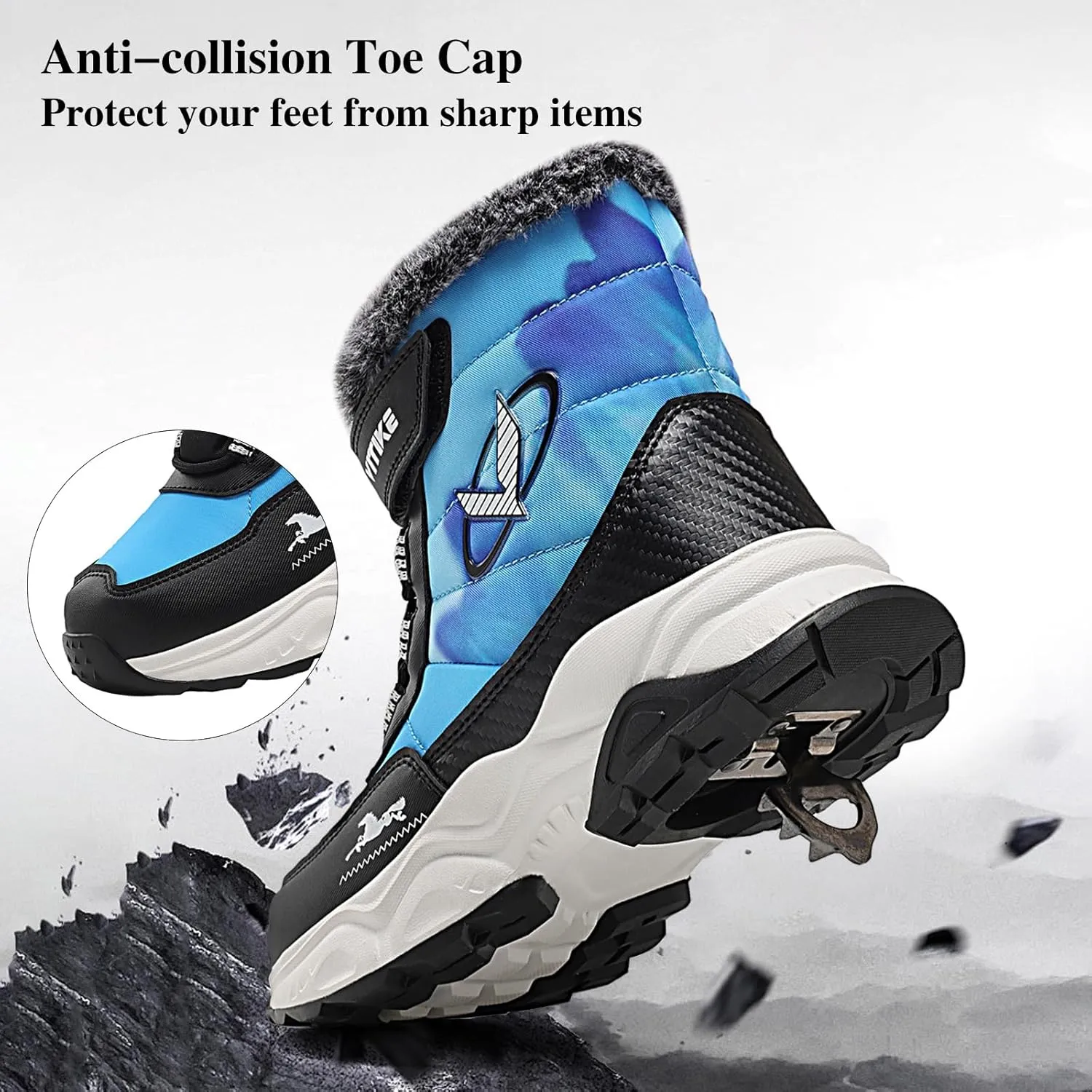 VITUOFLY Boys Hiking Boots Kids Hiking Shoes Girls Outdoor Warm Winter Snow Boots Adventure Trekking Shoes Anti-skid Sneakers Steel Buckle Durable Comfortable