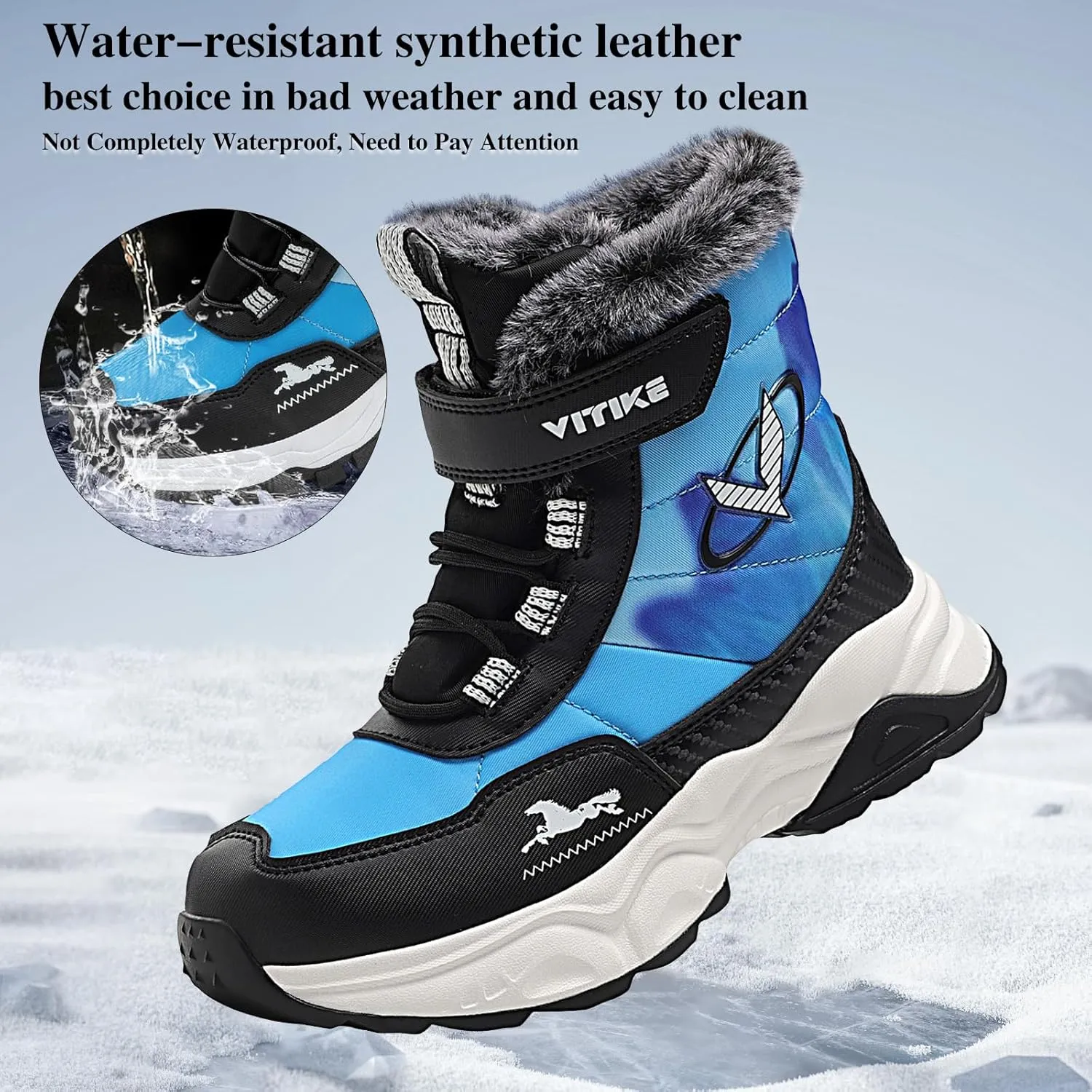 VITUOFLY Boys Hiking Boots Kids Hiking Shoes Girls Outdoor Warm Winter Snow Boots Adventure Trekking Shoes Anti-skid Sneakers Steel Buckle Durable Comfortable