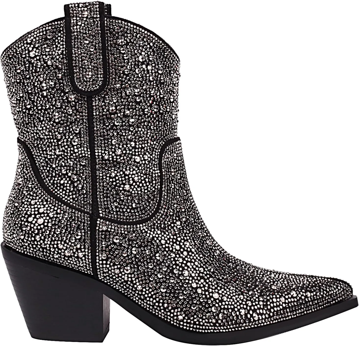 vivianly Rhinestone Cowboy Boots for Women Western Glitter Ankle Boots Cowgirl Boots, Women's Mid Calf Sparkling Diamond Boots Pointed Toe Chunky Heel Boots