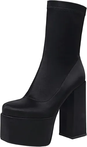 vivianly Women's Platform Ankle BootsHigh Chunky Heel Mid-Calf Boots