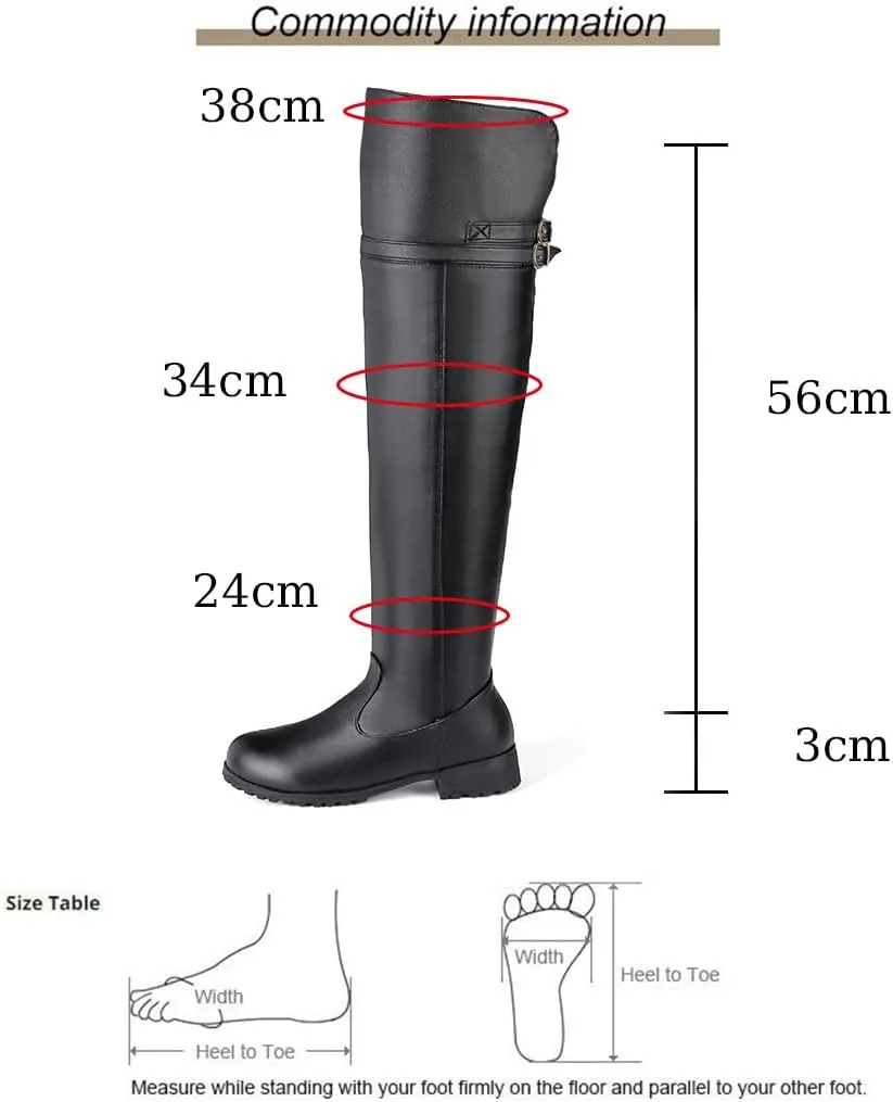 VULTRO Women's Over The Knee Thigh High Boots Low Heel Flat Winter Long Riding Boots with Buckle