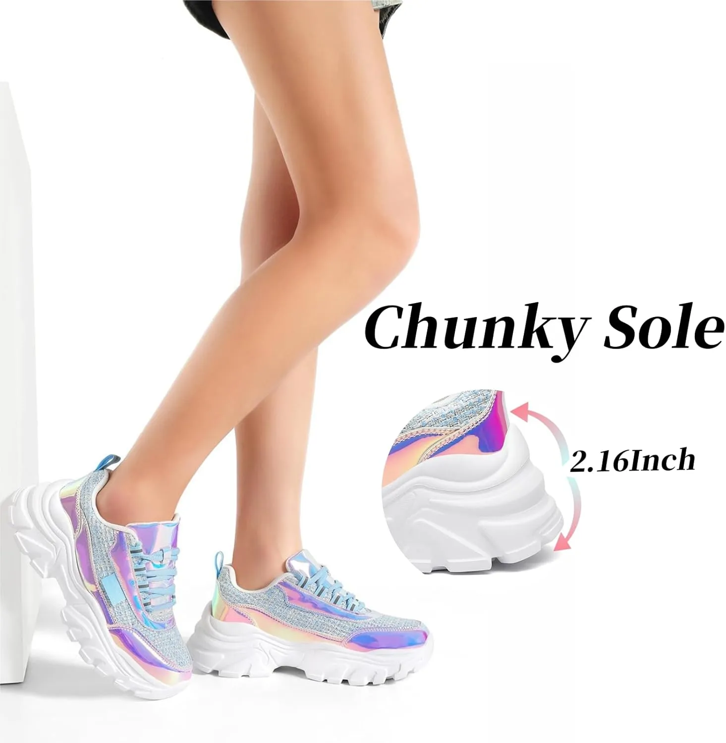 VZQ Chunky Sneakers for Women Leather Fashion Platform Walking Shoes Lightweight Comfortable Wedge Sports Sneakers