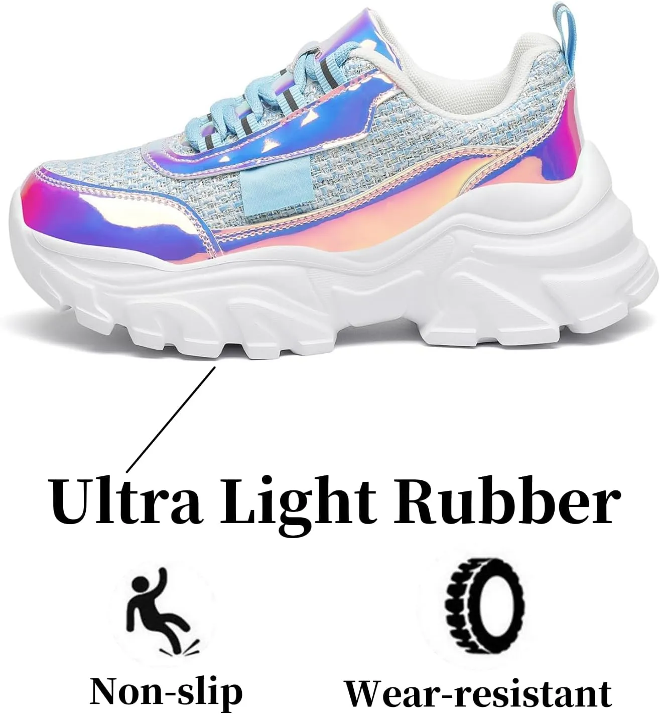VZQ Chunky Sneakers for Women Leather Fashion Platform Walking Shoes Lightweight Comfortable Wedge Sports Sneakers