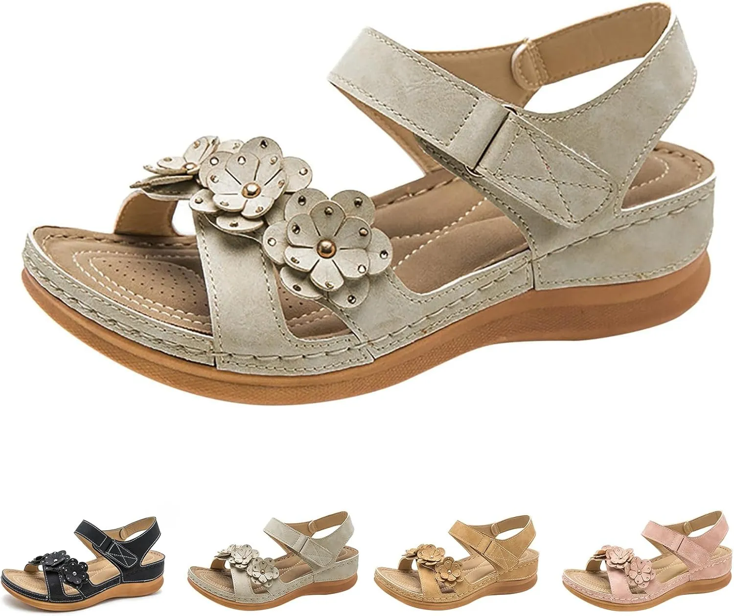 Walking Orthotic Orthopedic Sandals for Women Comfortable Dressy Casual Shoes Platform Wedges Sandal Orthopedic Arch Support Shoes with Adjustable Hook Loop