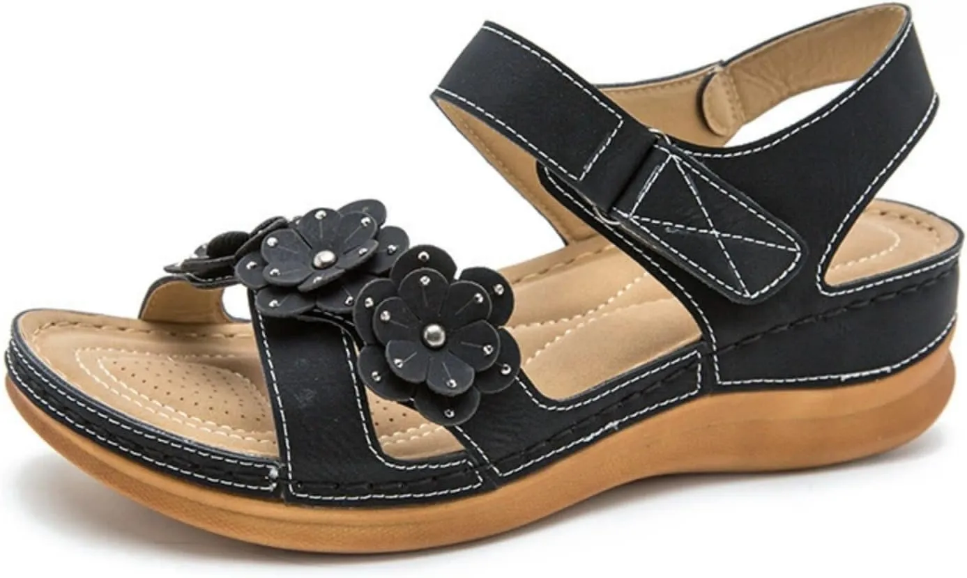 Walking Orthotic Orthopedic Sandals for Women Comfortable Dressy Casual Shoes Platform Wedges Sandal Orthopedic Arch Support Shoes with Adjustable Hook Loop