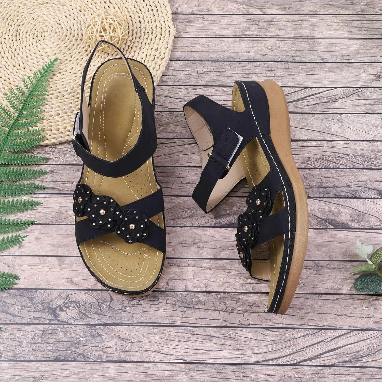 Walking Orthotic Orthopedic Sandals for Women Comfortable Dressy Casual Shoes Platform Wedges Sandal Orthopedic Arch Support Shoes with Adjustable Hook Loop