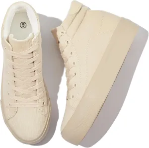 Waluzs Women's Platforms Sneakers White High Top Sneakers for Women Fashion Platform Shoes Classic Lace Up Tennis Shoes (Breathable,Comfortable)