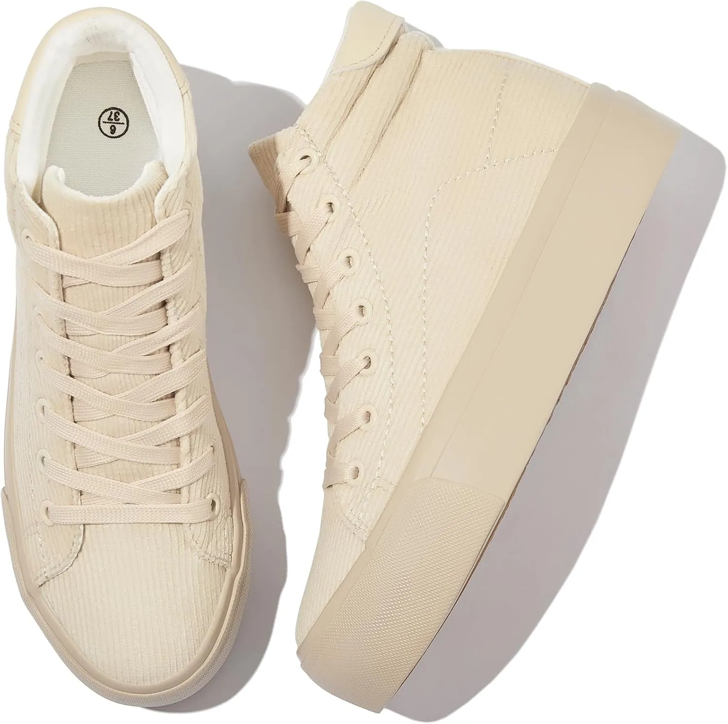 Waluzs Women's Platforms Sneakers White High Top Sneakers for Women Fashion Platform Shoes Classic Lace Up Tennis Shoes (Breathable,Comfortable)