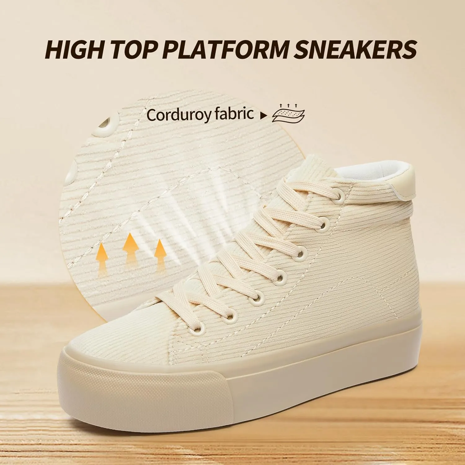Waluzs Women's Platforms Sneakers White High Top Sneakers for Women Fashion Platform Shoes Classic Lace Up Tennis Shoes (Breathable,Comfortable)