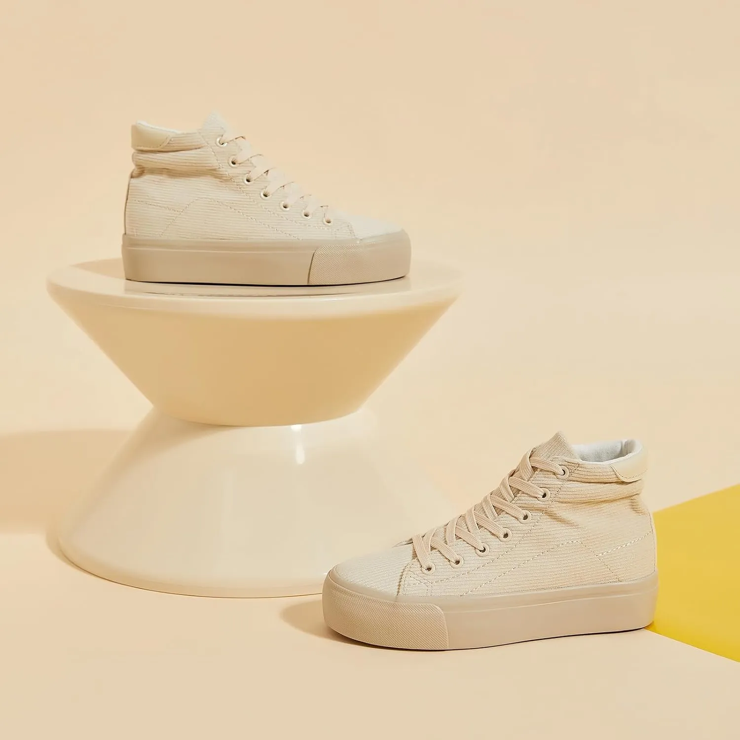 Waluzs Women's Platforms Sneakers White High Top Sneakers for Women Fashion Platform Shoes Classic Lace Up Tennis Shoes (Breathable,Comfortable)