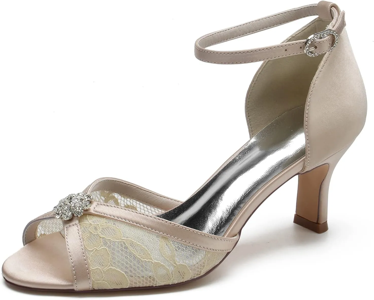 Wedding Bridal Shoes Women's Low Heel Pump Sandals Lace Pumps Shoes Women Low Heel Prom Evening Cocktail Dress Heels Sandal 6.5Cm