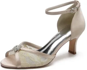 Wedding Bridal Shoes Women's Low Heel Pump Sandals Lace Pumps Shoes Women Low Heel Prom Evening Cocktail Dress Heels Sandal 6.5Cm