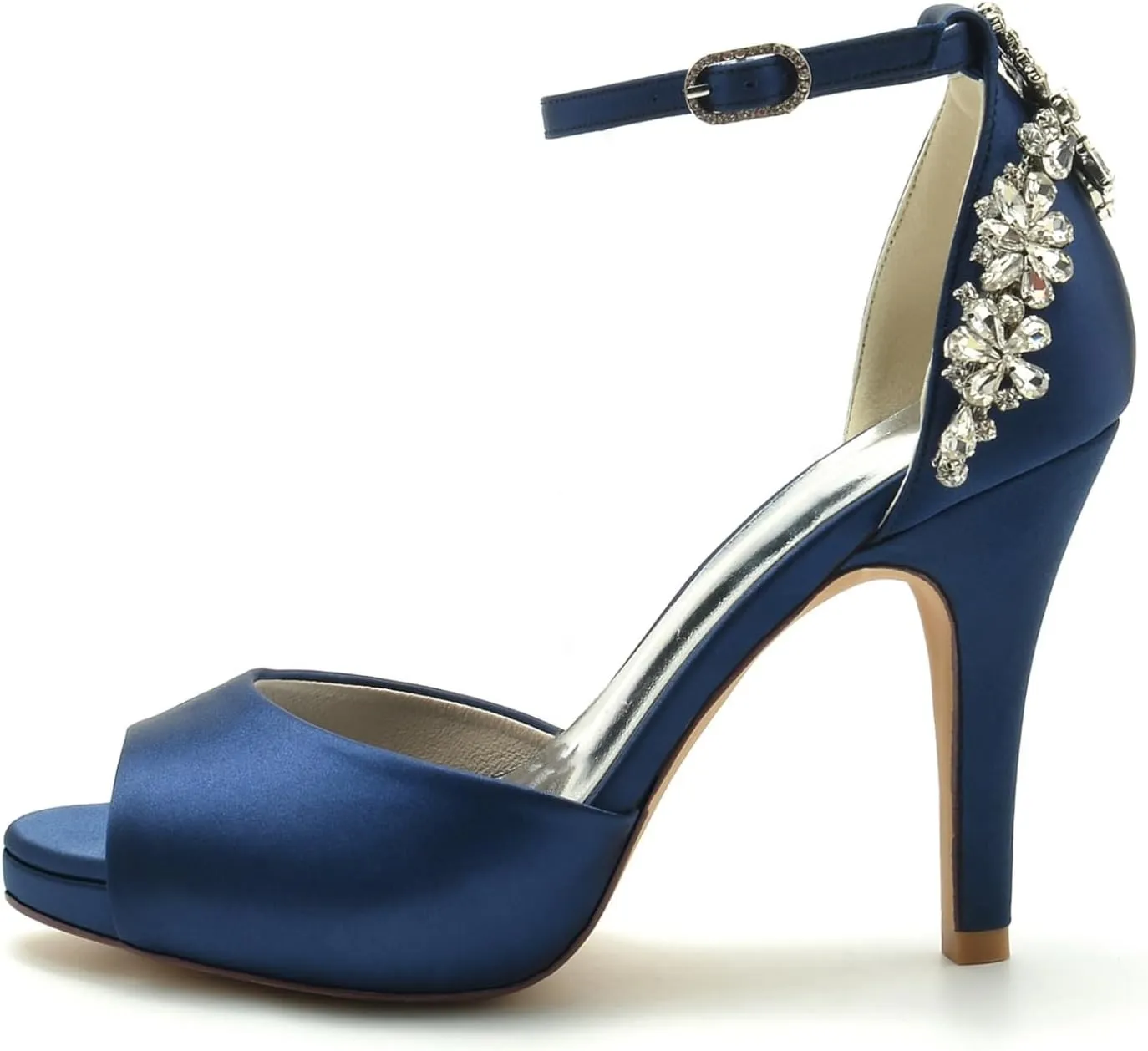 Wedding Bride Heeled Sandals Wedding Shoes Women's Peep Toe Platform High Heel Rhinestones Satin Evening Prom Pumps Heels 10Cm