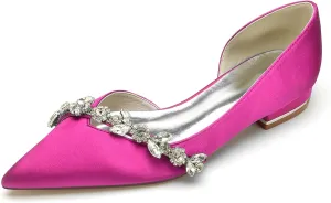 Wedding Shoes Women's Ballet Flats Satin Pointed Toe Slip on Flats Shoes Rhinestones Bride Women Shoes Dressy Comfort Loafers 2.5Cm