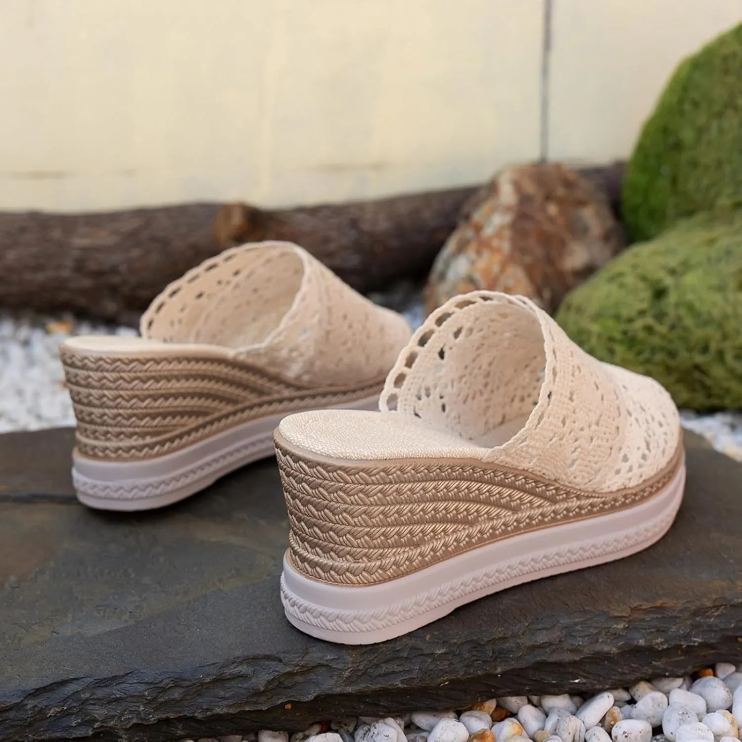 Wedge Platform Sandals for Women Lace Closed Toe Espadrilles Cute Mules Women Slip On Summer Mule High Heels Slipper