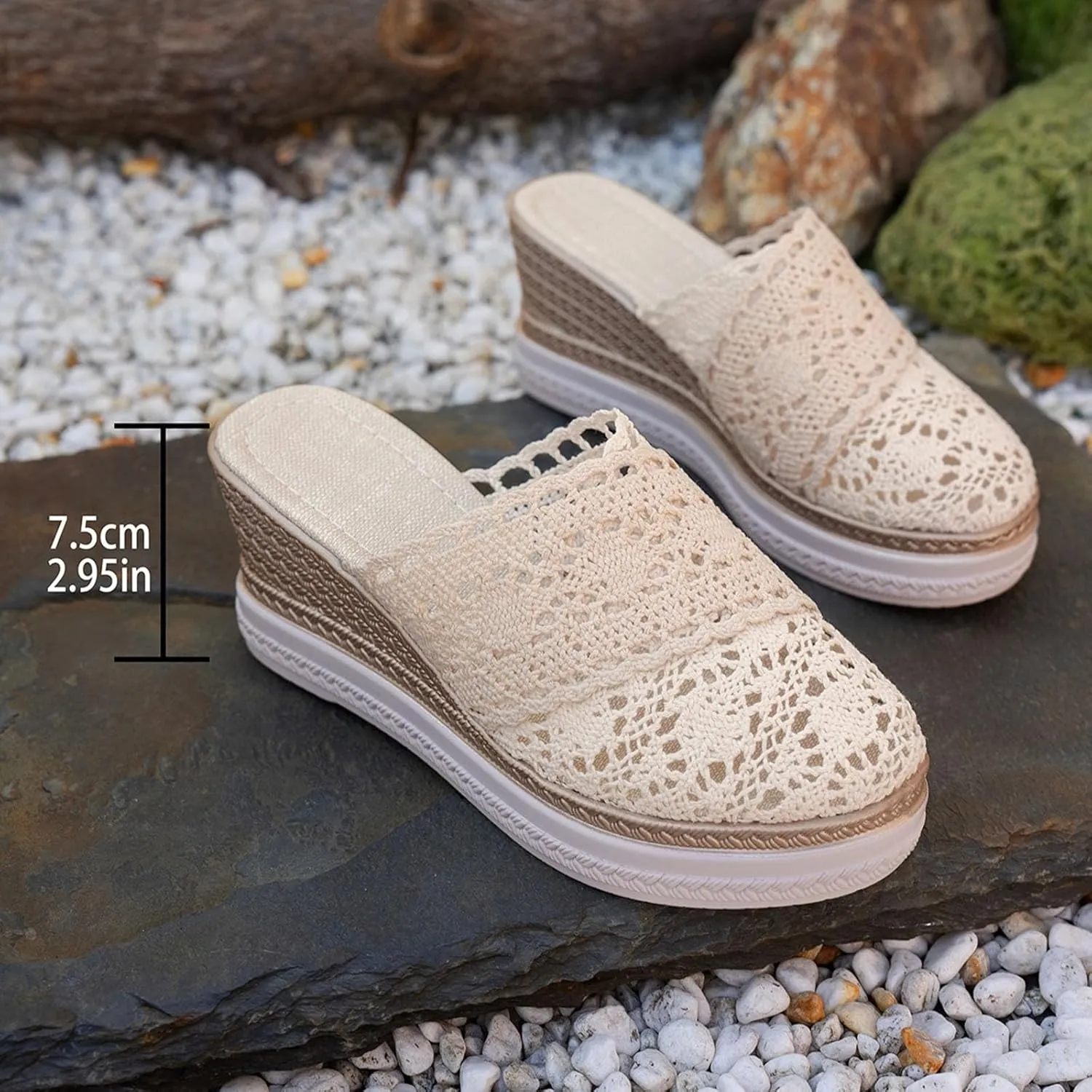 Wedge Platform Sandals for Women Lace Closed Toe Espadrilles Cute Mules Women Slip On Summer Mule High Heels Slipper