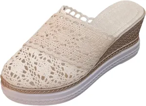 Wedge Platform Sandals for Women Lace Closed Toe Espadrilles Cute Mules Women Slip On Summer Mule High Heels Slipper