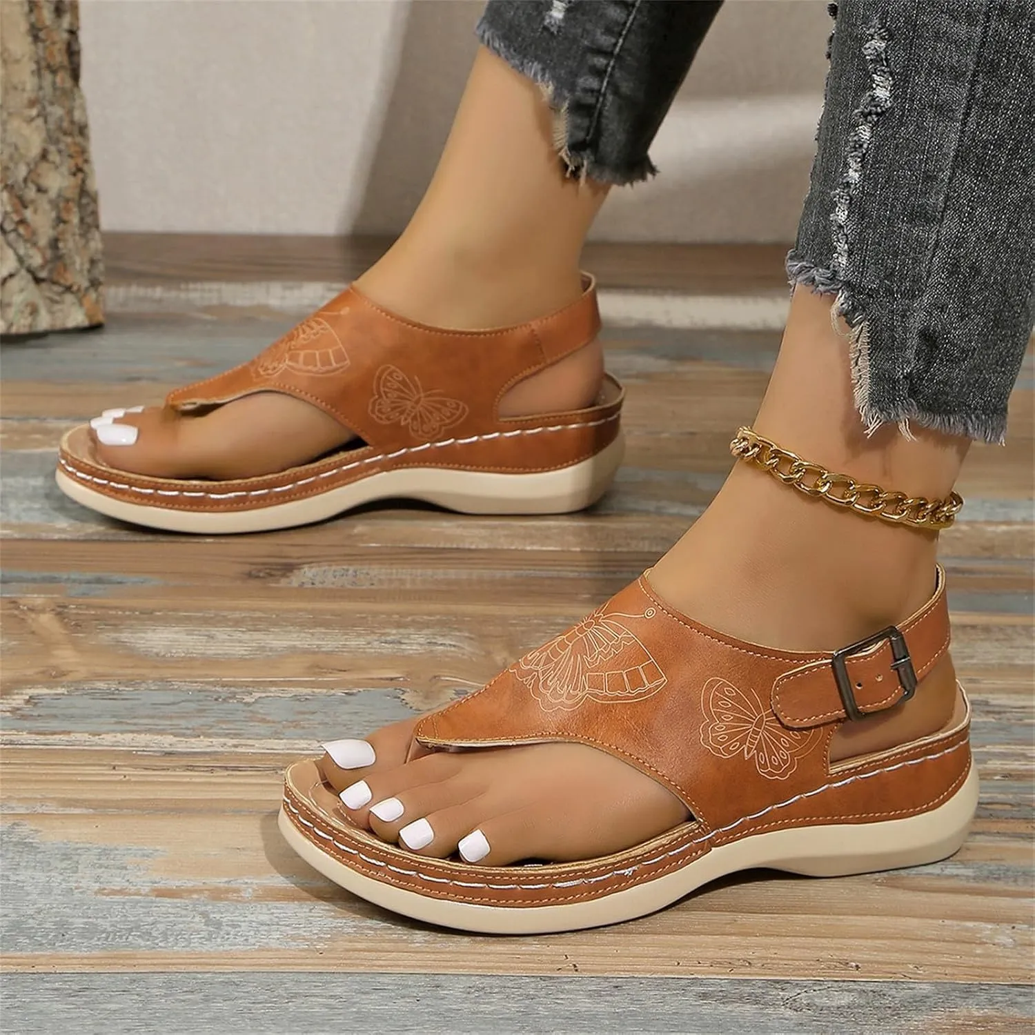 Wedge Sandals for Women Arch Support Orthopedic Sandal Comfortable Beach Flip Flops Dressy Casual Summer Low Heel Sandals Fashion Walking Wedges with Adjustable