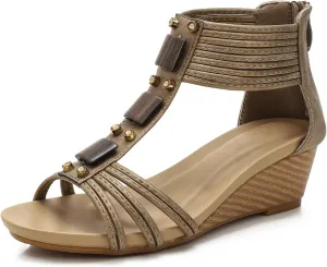 Wedge Sandals for Women Bohemia Open Toe Casual Summer Womens Sandals Roman High Heel Dressy Womens Beach Shoes