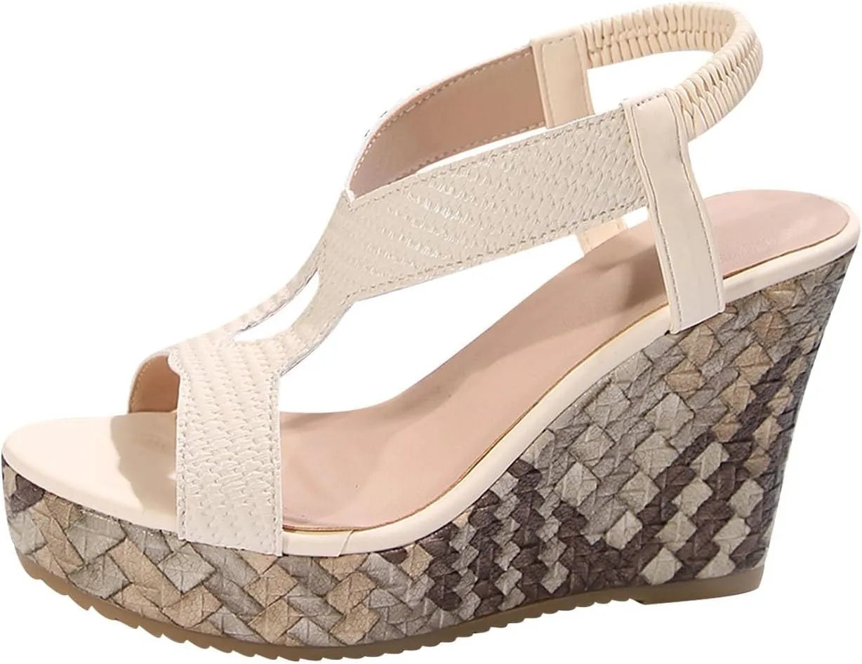 Wedge Sandals for Women Dressy 2025 Orthopedic Wedge Open Toe Ankle Strap Platform Sandals High Wedges Slip on Sandal Boho Beach Shoes Wedding Party Dress Shoes Low Heel Sandal 2025