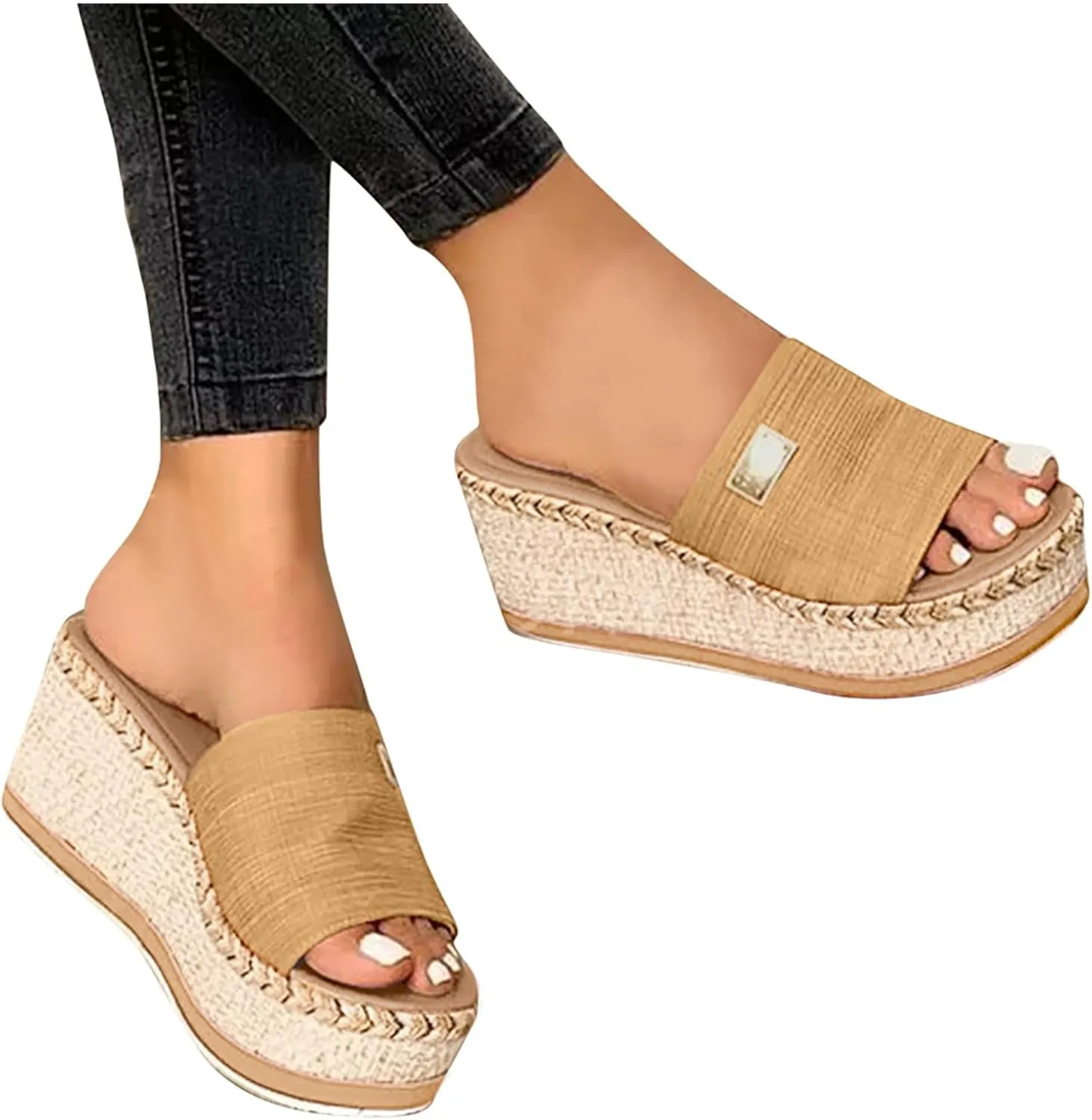 Wedge Sandals for Women Dressy, Espadrille Platform for Women,Comfortable Open Toe Low Heels Slides Casual Summer Slip On Cute Beach Shoes Lightweight Vacation Slippers ﻿