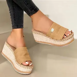 Wedge Sandals for Women Dressy, Espadrille Platform for Women,Comfortable Open Toe Low Heels Slides Casual Summer Slip On Cute Beach Shoes Lightweight Vacation Slippers ﻿