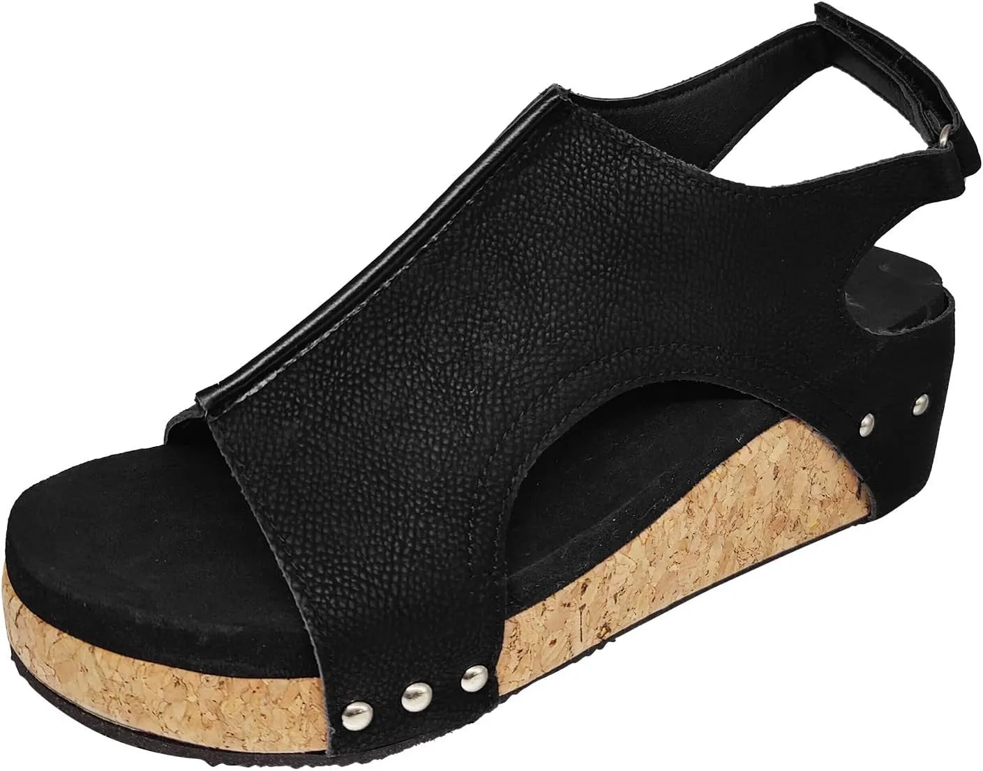 Wedge Sandals for Women Dressy Summer, Womens Open Toe Espadrilles Platform Sandals Buckle Ankle Strap Wedge Sandals Leather Sandals Casual Low Wedges Walking Strappy Slip on Sandals (A-Black, 8.5)