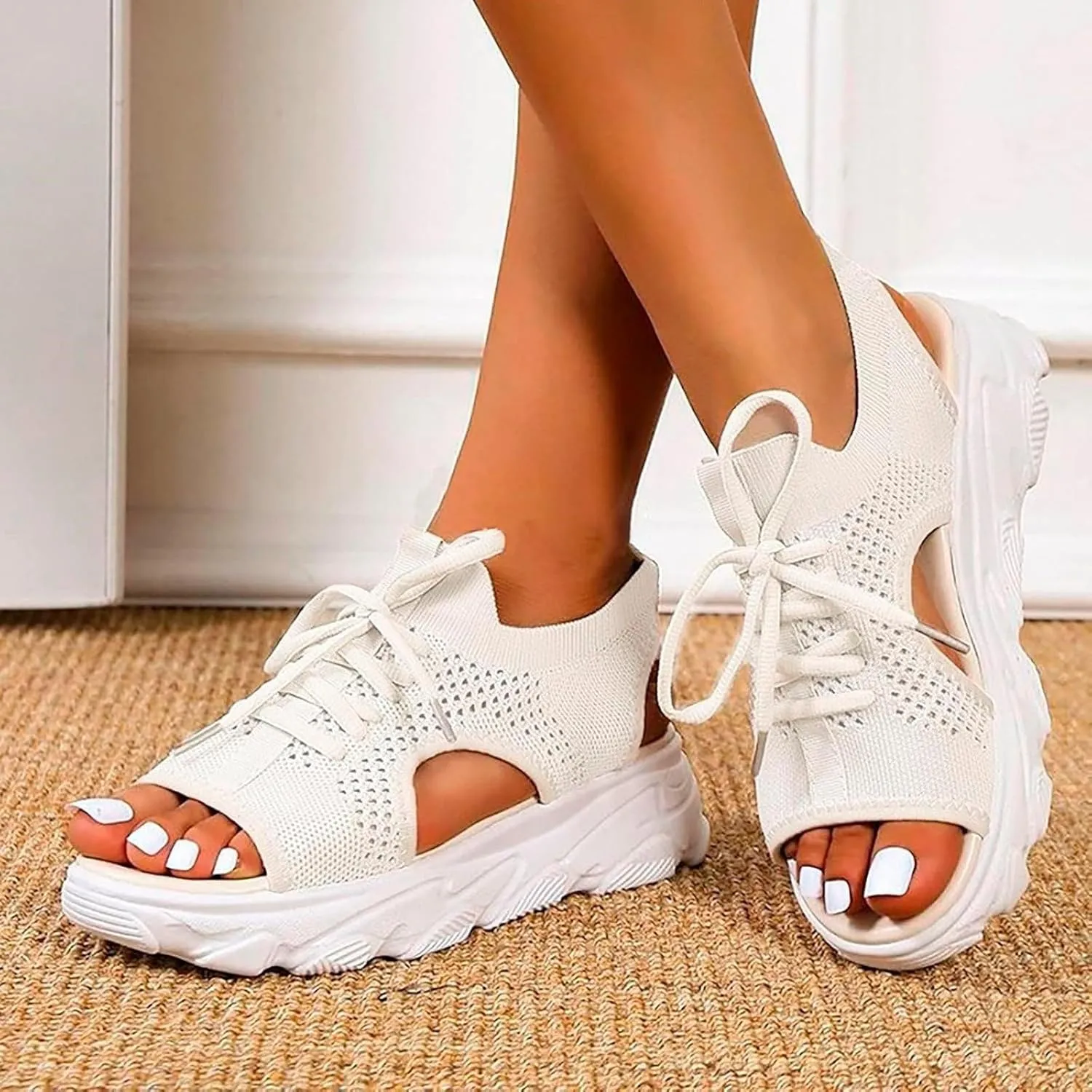 Wedge Sandals for Women Orthopedic Slide Sport Sandals Open Toe Summer Dressy Platform Sandal Arch Support Wide Width Shoes Comfy Sports Knit Sandal Soft Sole Fashion Trendy Dressy Shoes 2025