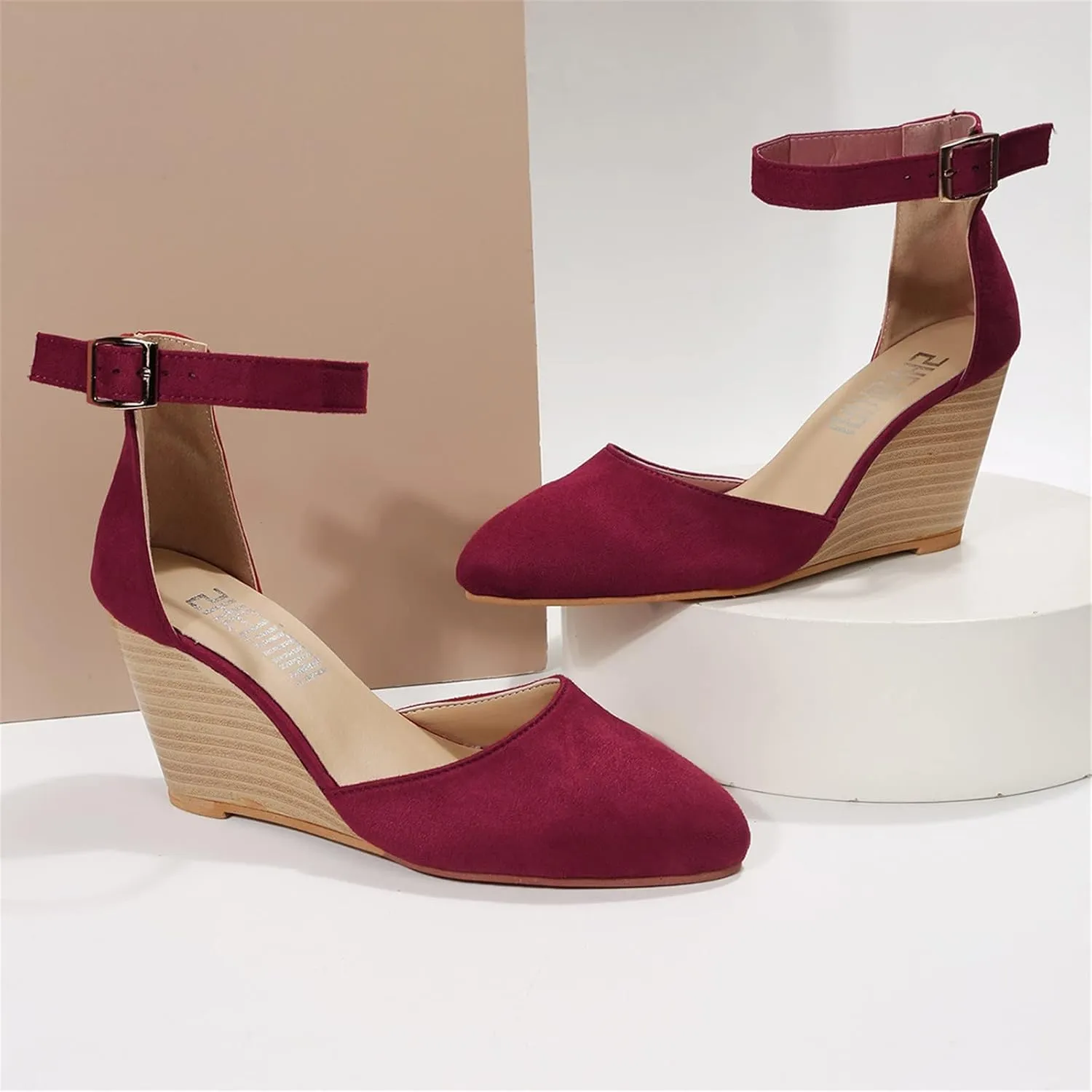 Wedge Sandals for Women, Summer Fashion Closed Toe Wedge Sandals Women Buckle Strap Pointed Toe High Heel Sandals