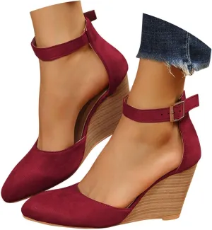 Wedge Sandals for Women, Summer Fashion Closed Toe Wedge Sandals Women Buckle Strap Pointed Toe High Heel Sandals