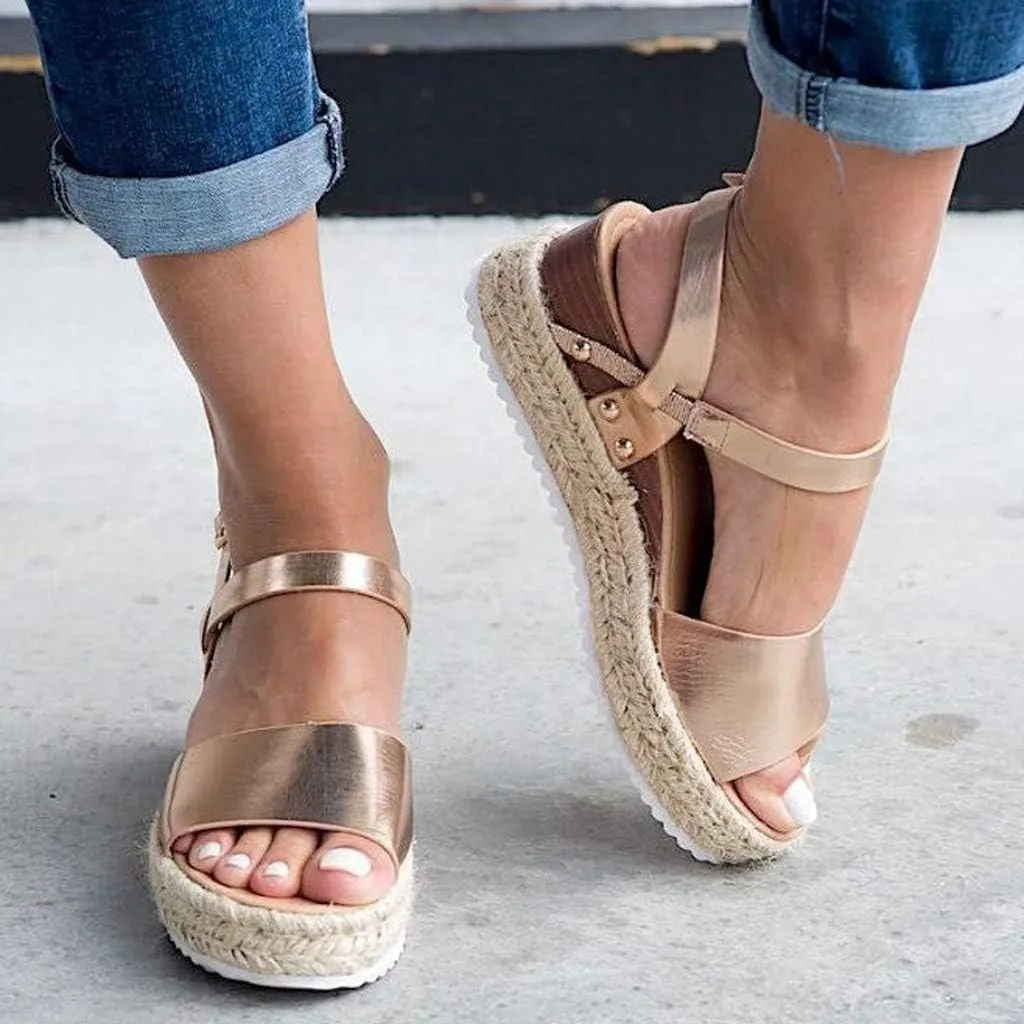 Wedge Sandals for Women Wide,2020 Fashion Wedge Ankle Buckle Sandals Summer Beach Sandals Open Toe Espadrille Platform
