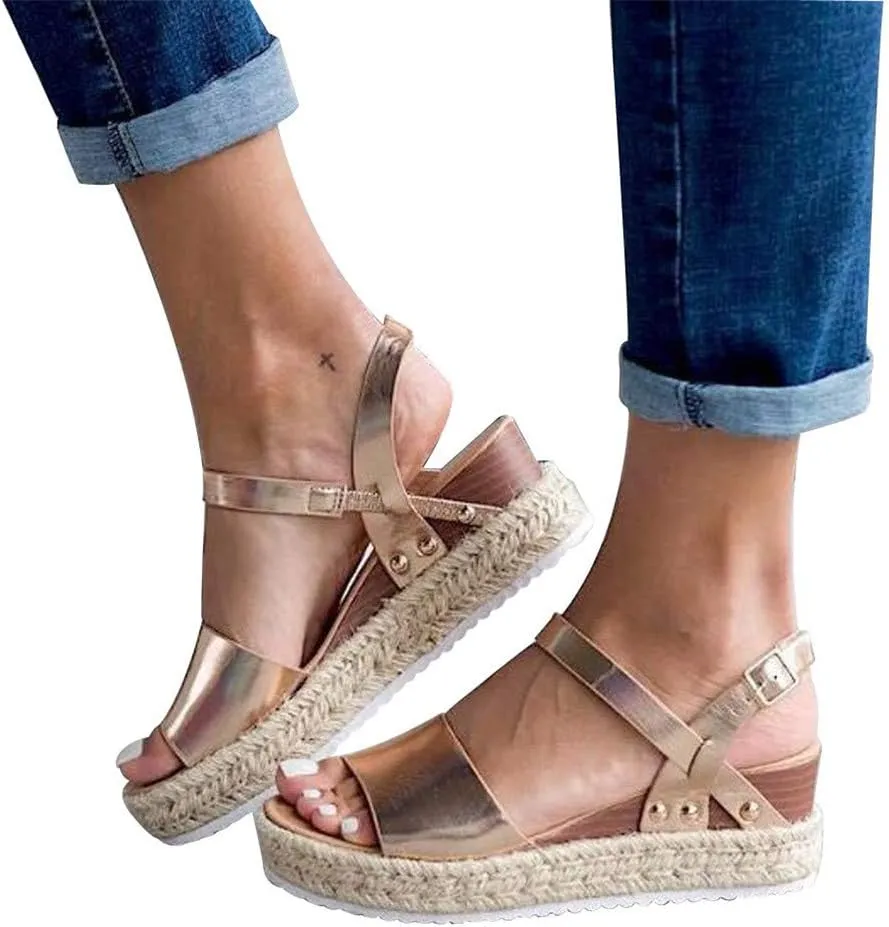 Wedge Sandals for Women Wide,2020 Fashion Wedge Ankle Buckle Sandals Summer Beach Sandals Open Toe Espadrille Platform