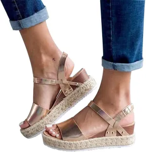 Wedge Sandals for Women Wide,2020 Fashion Wedge Ankle Buckle Sandals Summer Beach Sandals Open Toe Espadrille Platform