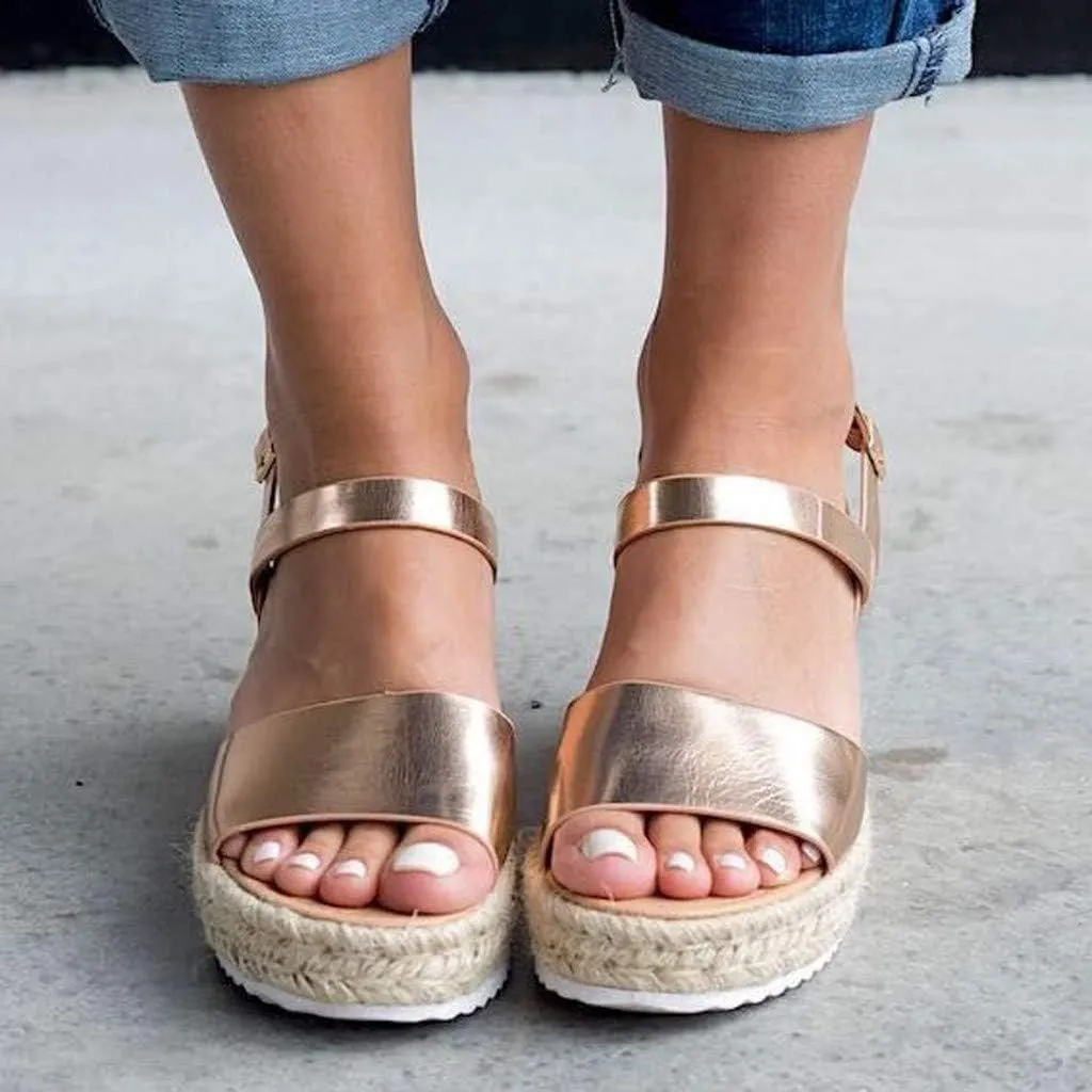Wedge Sandals for Women Wide,2020 Fashion Wedge Ankle Buckle Sandals Summer Beach Sandals Open Toe Espadrille Platform