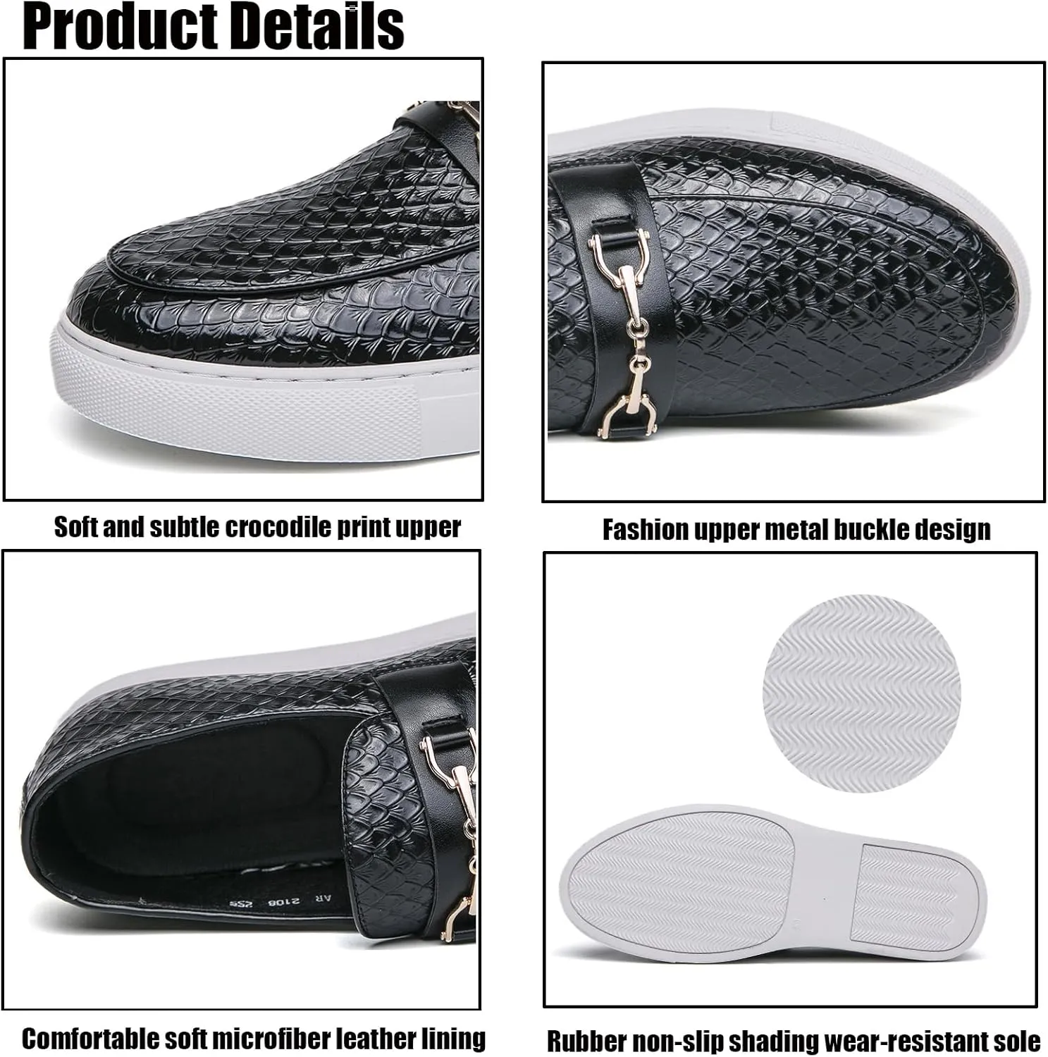 WENOREG Men's Crocodile Slip On Loafers,Fashion Pointed Toe Patent Leather Metal Buckle Comfortable Casual Walking Shoes Business Work Office Dress Moccasins Sneakers