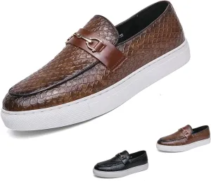 WENOREG Men's Crocodile Slip On Loafers,Fashion Pointed Toe Patent Leather Metal Buckle Comfortable Casual Walking Shoes Business Work Office Dress Moccasins Sneakers
