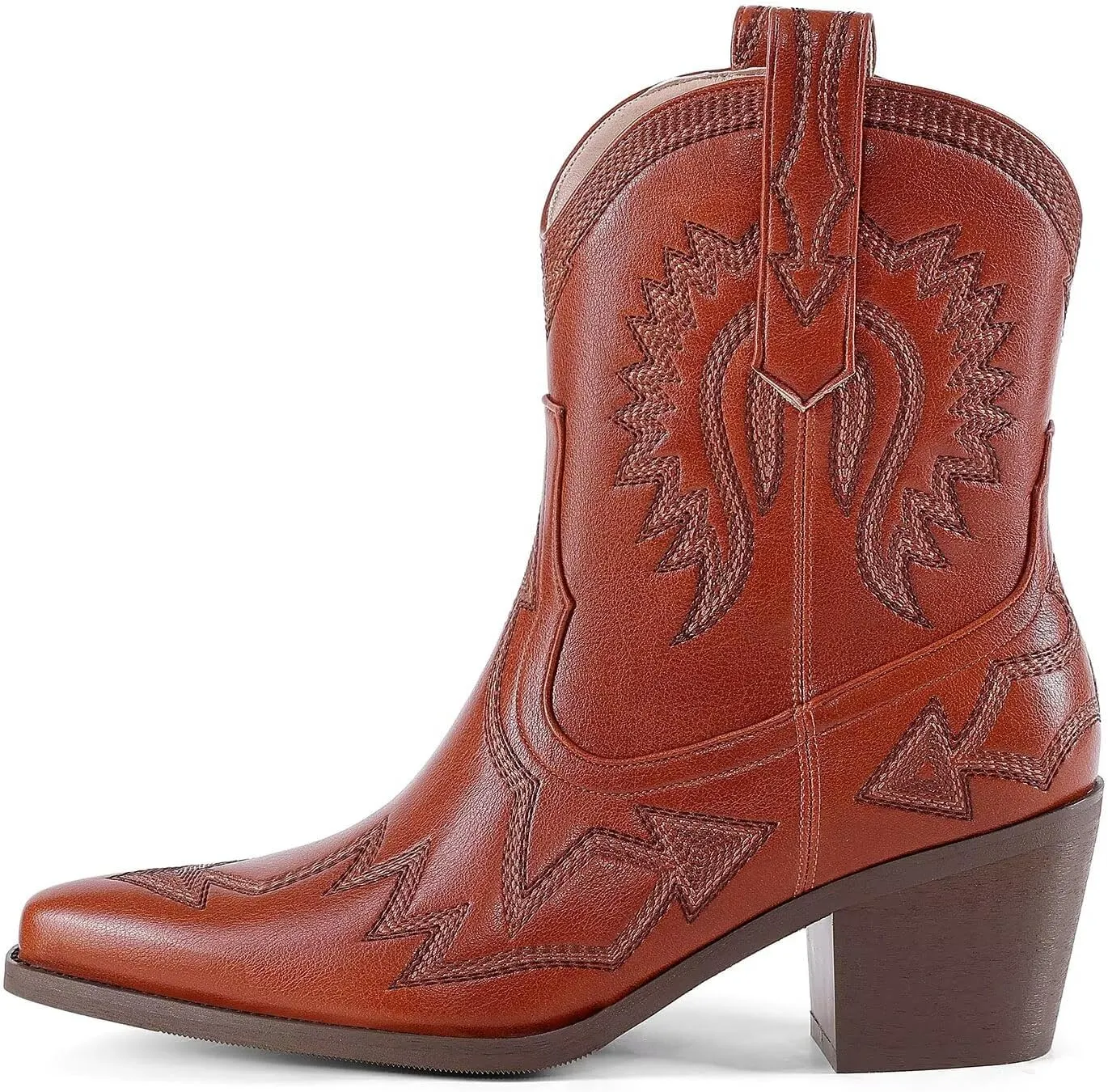 Western Boots for Women Metallic Embroidered Pointed Toe Cowgirl Boots Chunky Heel Pull-On Short Cowboy Boots Wide Calf Country Ankle Boots